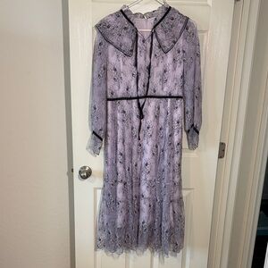 Lavender Lace Maxi Dress with Black Trim